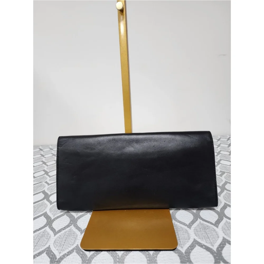 YVES SAINT LAURENT Smooth Calfskin Leather Lutetia Flap Clutch Bag Black - Picture 7 of 12